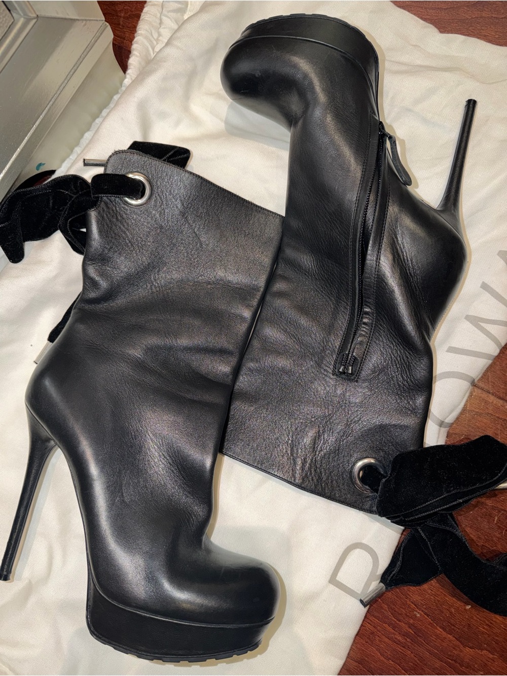 MCQUEEN MCQ Black Platform Stiletto Ankle Boots with Side Zip SIZE 38.5
